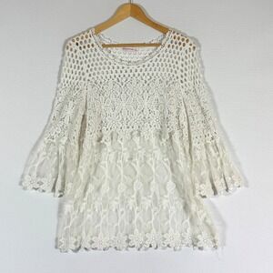Ana & Rose Medium Top White Women Lace Bell Sleeve Fairy Festival Boho Victorian